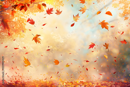 Autumn background made of colorful autumn leaves falling to the ground