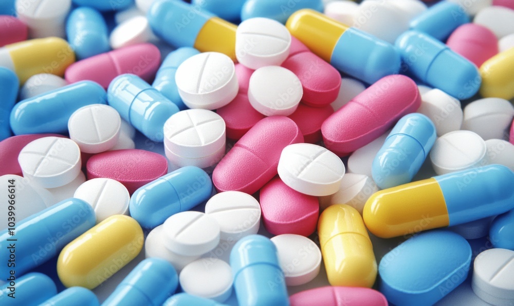 a pile of multicolored pills sitting on top of a pile of white and blue pills on top of each other a pile of multicolored pills sitting on top of a pile of white and blue pills on top of each other