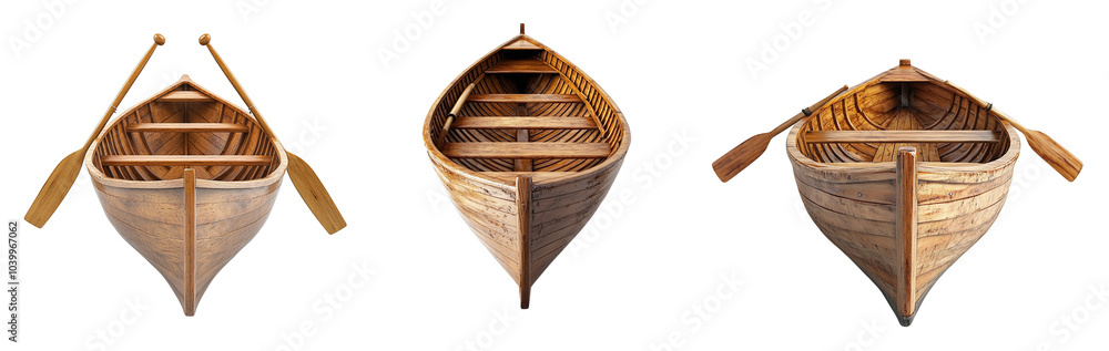 set of classic wooden rowboat with two wooden oars, isolated on a clean white or transparent background, perfect for product display set of classic wooden rowboat with two wooden oars, isolated on a clean white or transparent background, perfect for product display