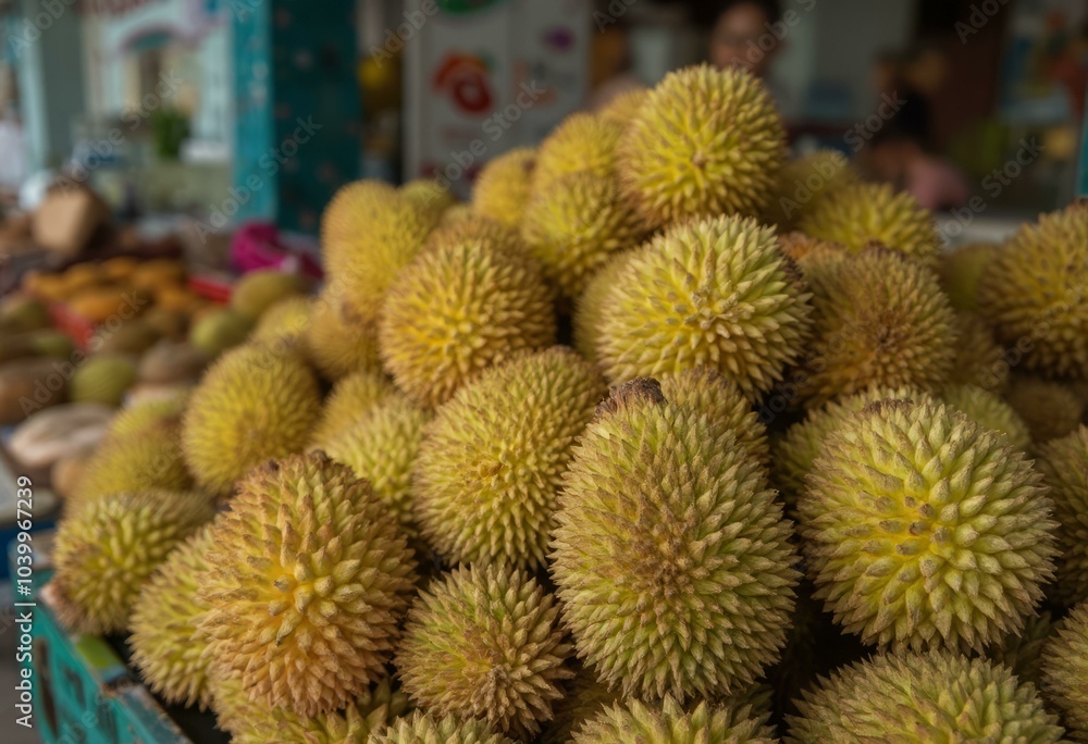Durian Fruits Displayed at Market Stall Durian Fruits Displayed at Market Stall