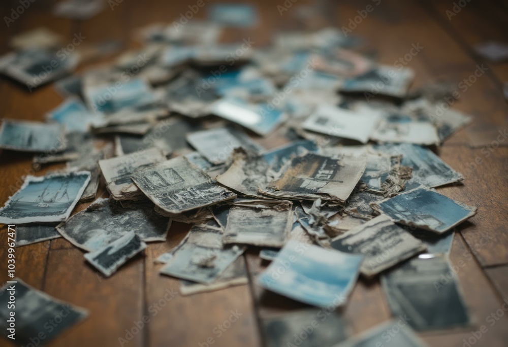 Assorted Old Photographs on Wooden Surface Assorted Old Photographs on Wooden Surface