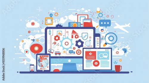 Wallpaper Mural Computer monitor with a lot of icons on it Torontodigital.ca