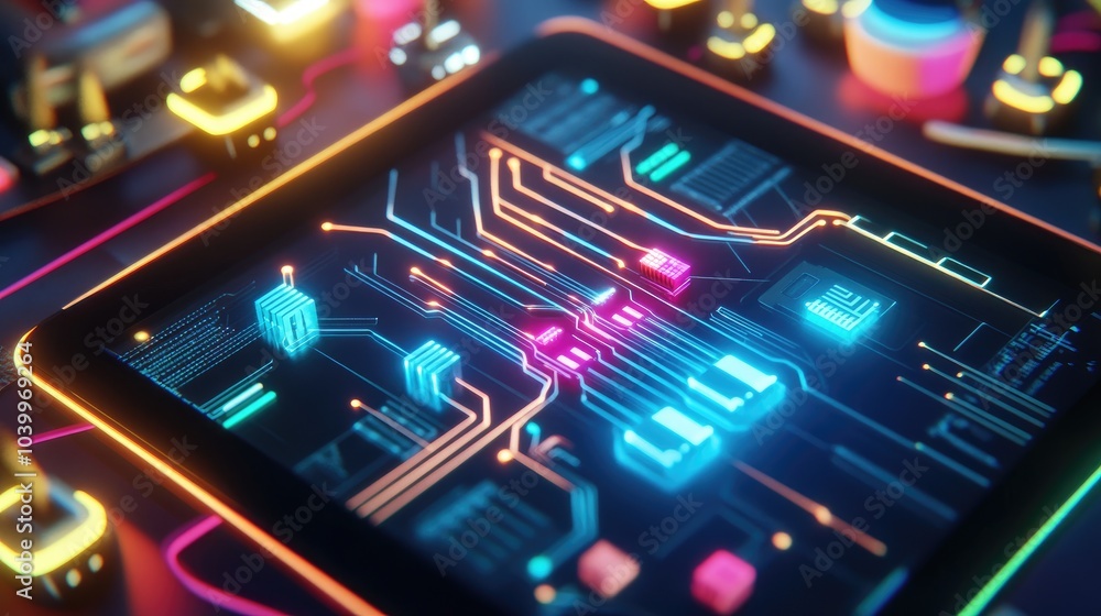Futuristic Circuit Board Design with Neon Lights Futuristic Circuit Board Design with Neon Lights