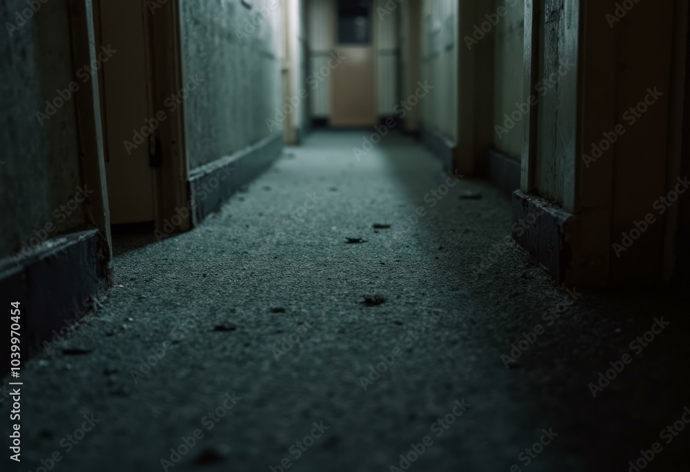 Worn-Out Hallway with Dim Lighting Worn-Out Hallway with Dim Lighting