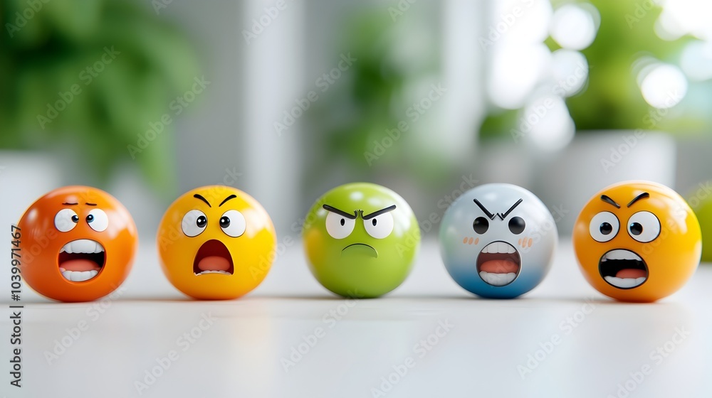 Obraz premium Colorful and Vibrant 3D Emoji Icons with Modern Visual Symbols in a Bright Minimal and Geometric Color Palette for Digital Design Branding and UIUX Applications
