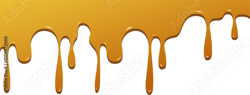 a realistic dripping gold honey illustration isolated on a white background. Sweet syrup element vector illustration design.