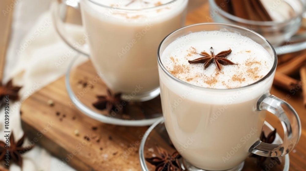 Two cups of coffee with cinnamon on top Two cups of coffee with cinnamon on top