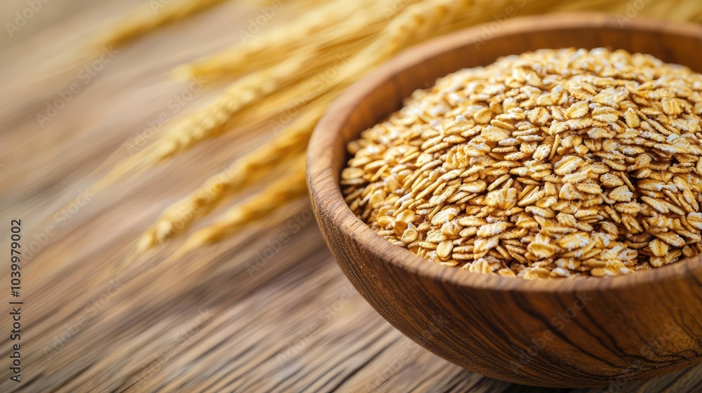 Bowl of sesame seeds on wooden table, with ear of grain in the background. Bowl of sesame seeds on wooden table, with ear of grain in the background.