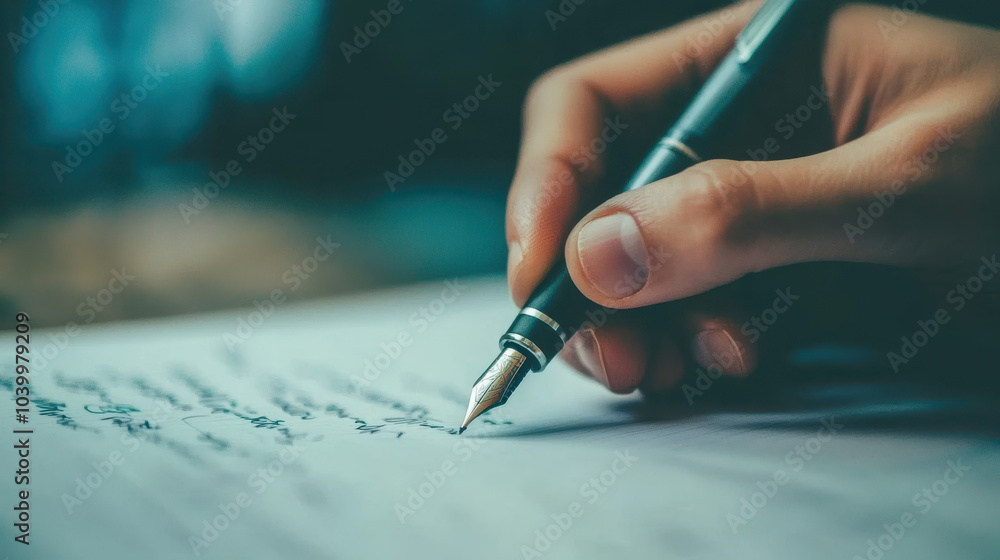 close up of persons hand holding pen, writing on paper, showcasing creativity and focus. image captures essence of writing and expression close up of persons hand holding pen, writing on paper, showcasing creativity and focus. image captures essence of writing and expression