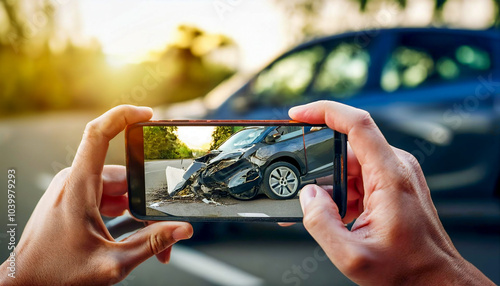 Wallpaper Mural Insurance officers take photos with their smartphones at the scene of the accident. Torontodigital.ca