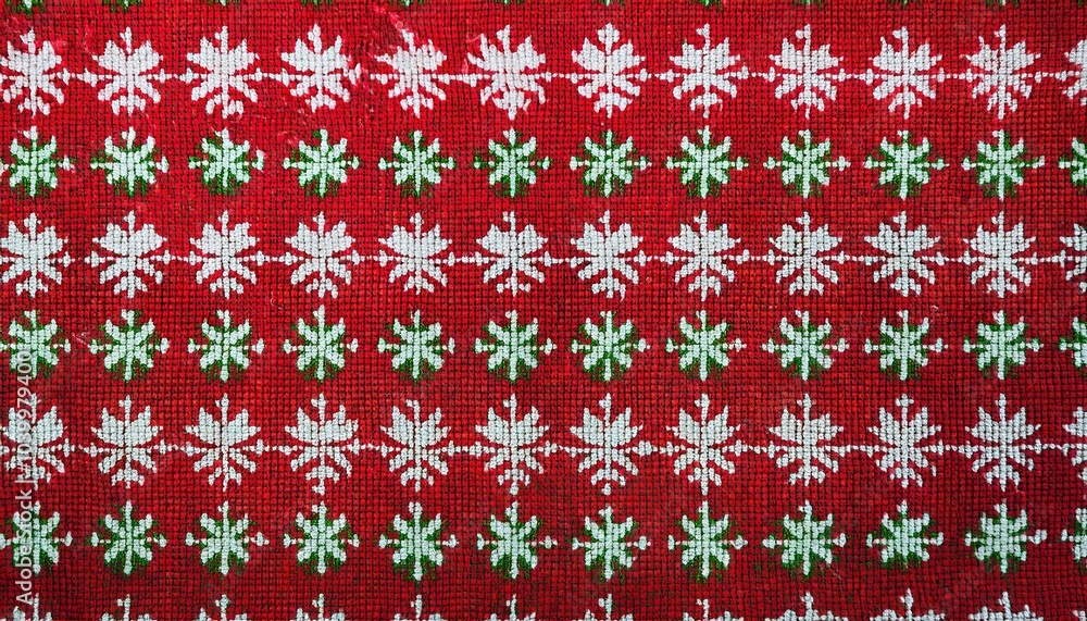 Christmas and New Year red and white seamless pattern, fairytale pixel pattern in white and green with Nordic snowflakes Christmas and New Year red and white seamless pattern, fairytale pixel pattern in white and green with Nordic snowflakes