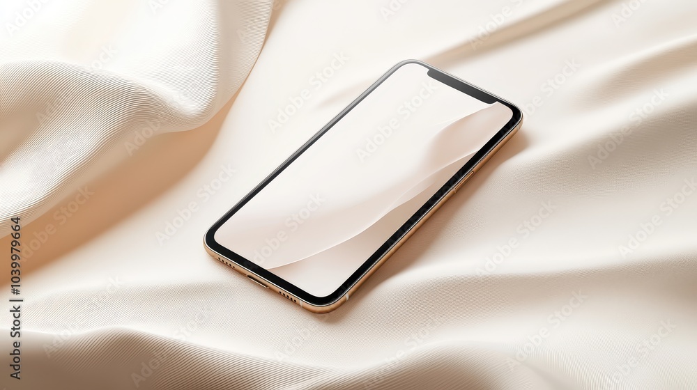 Clean and elegant smartphone mockup on a soft fabric surface, highlighting an app interface. Clean and elegant smartphone mockup on a soft fabric surface, highlighting an app interface.