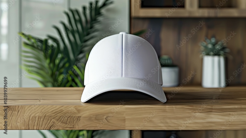 White cap on wooden table. A clean, white baseball cap sits on a wooden table, ready to be customized with your brand or design. It's a symbol of new beginnings and possibilities. White cap on wooden table. A clean, white baseball cap sits on a wooden table, ready to be customized with your brand or design. It's a symbol of new beginnings and possibilities.