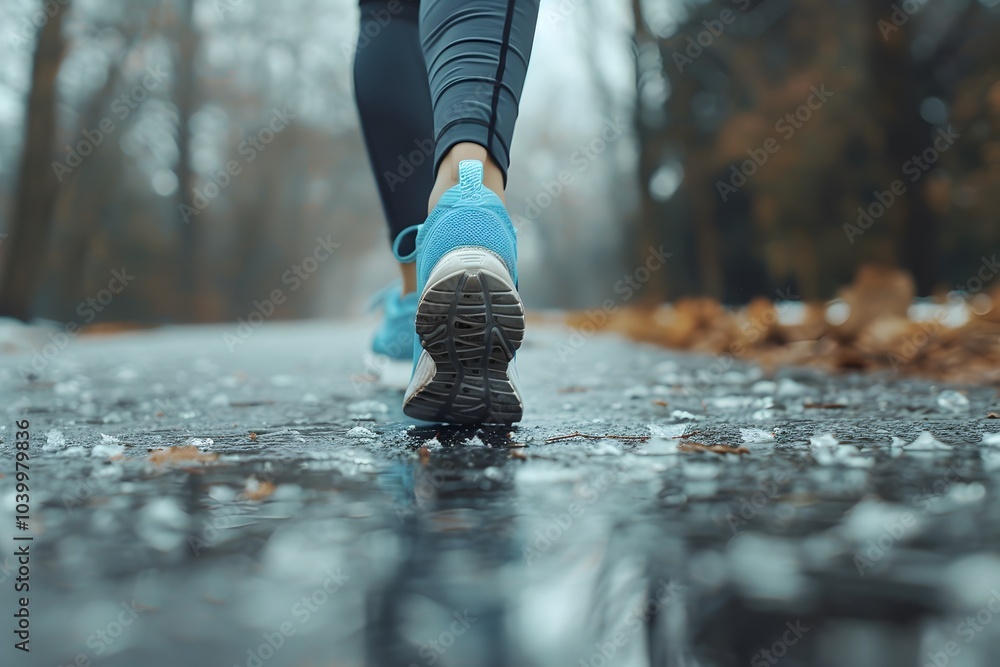 A Runner's Journey Through a Misty, Rain-Slicked Path A Runner's Journey Through a Misty, Rain-Slicked Path