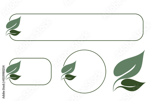 Elegant frames for text with green leaves. Vector illustration