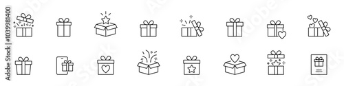 Gift box icon set. Surprise, present, cardboard box icon. Gift box, Christmas gift icons. Vector icons