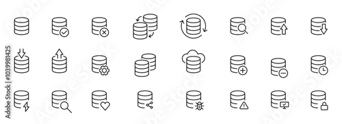 Database icon set. Storage, server symbol. Database outline icons. Vector icons