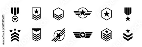 Military Badge icon. Army, Military rank chevron icons set. Army Patch symbols. Vector icons