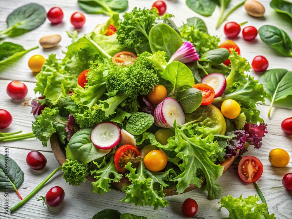 Fresh Green Salad on White Table - Healthy Eating, Fresh Ingredients, Organic Produce, Culinary Delight Fresh Green Salad on White Table - Healthy Eating, Fresh Ingredients, Organic Produce, Culinary Delight