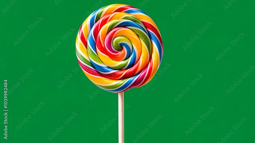 Colorful spiral lollipop against a green background. Green screen. Colorful spiral lollipop against a green background. Green screen.