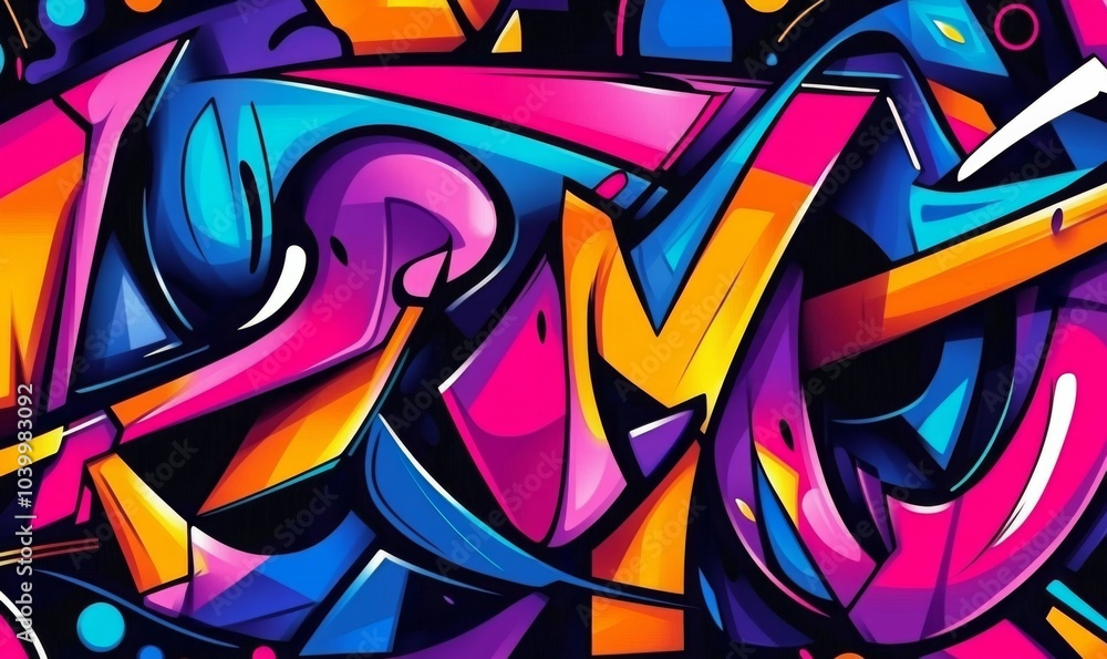 Naklejka premium Abstract urban street art graffiti style vector illustration template background in colorful cyber metaverse theme