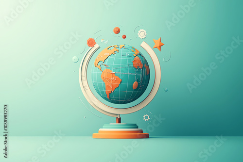 Wallpaper Mural Globe with expanding rings, symbolizing global growth and potential, flat design illustration Torontodigital.ca