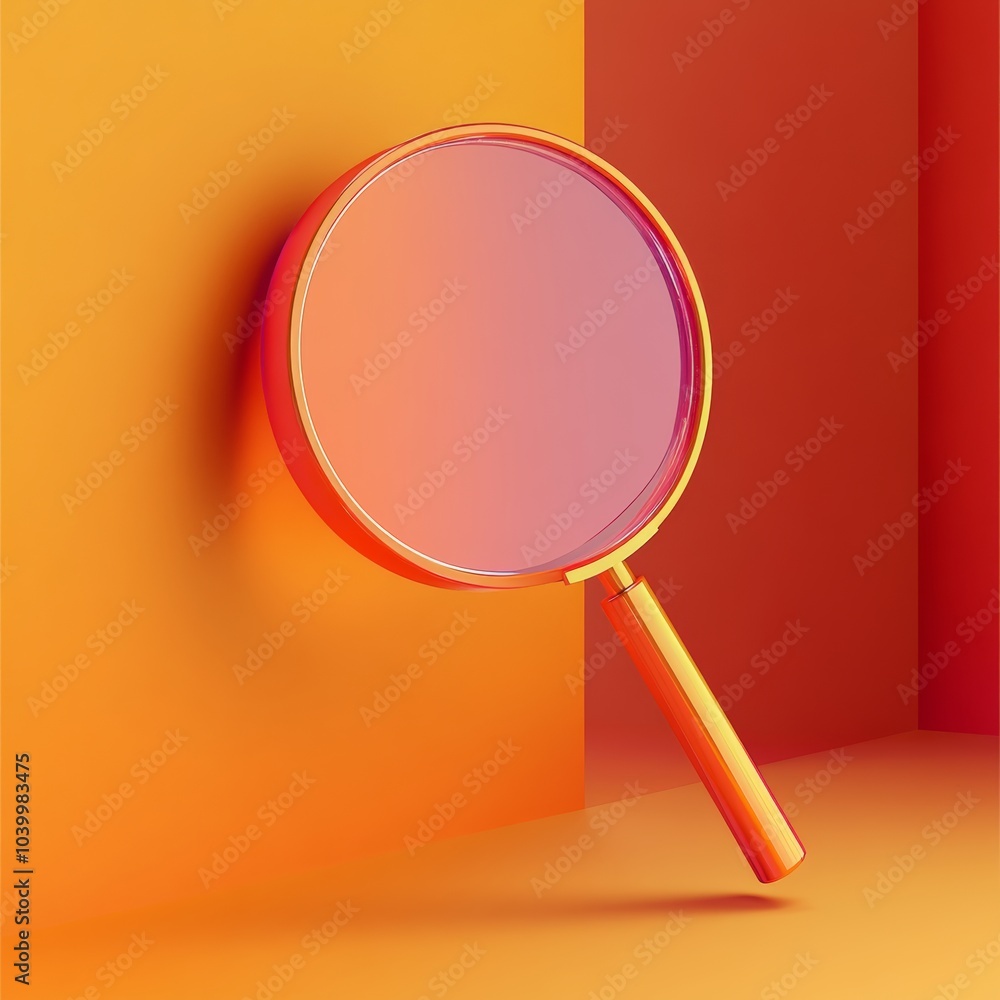 A sleek 3D representation of a magnifying glass, symbolizing search and discovery, isolated on a bright backdrop A sleek 3D representation of a magnifying glass, symbolizing search and discovery, isolated on a bright backdrop