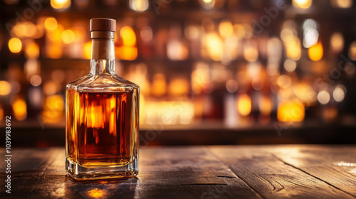 whiskey bottle on blur background