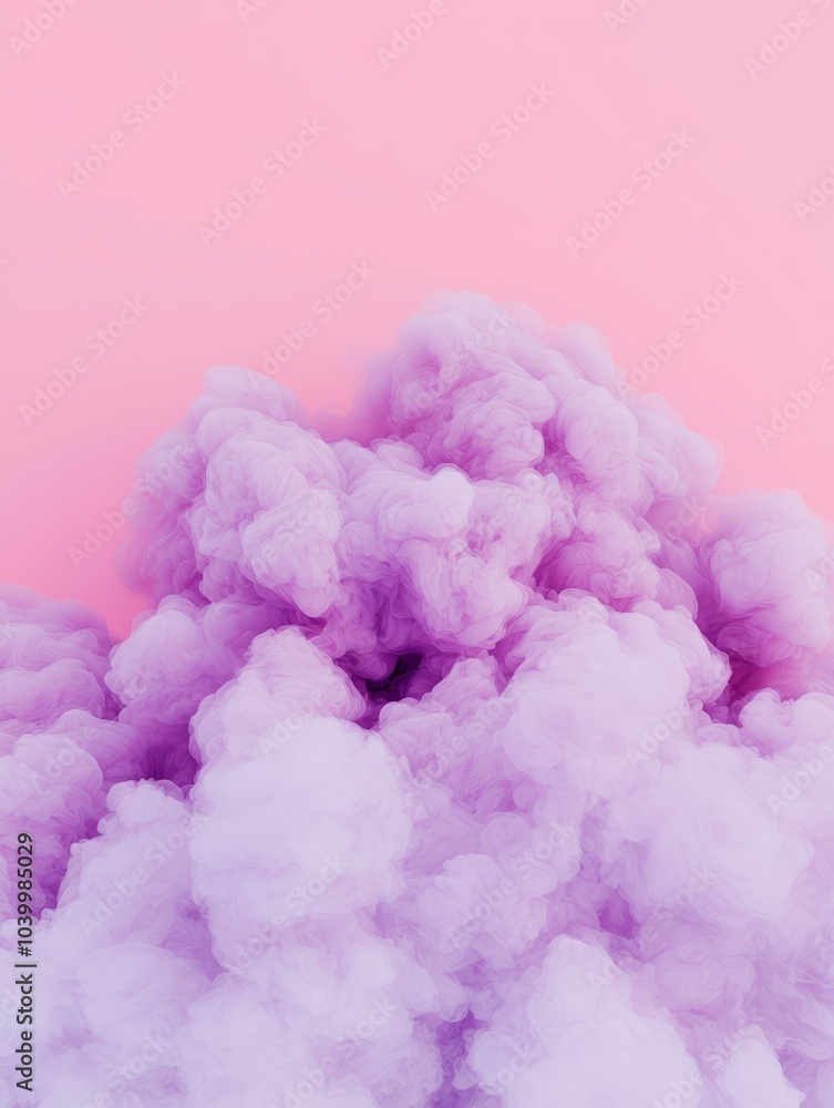 Fototapeta premium Purple smoke against a soft pink background, creating an ethereal atmosphere.