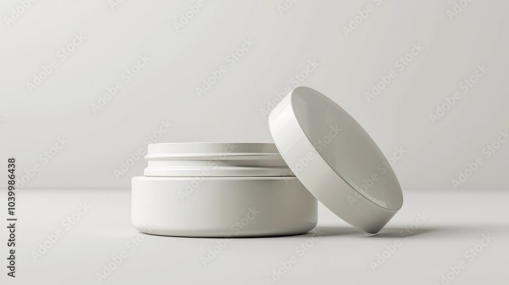 White cream jar mockup. A simple, white cream jar with its lid off, perfect for branding and product presentation. White cream jar mockup. A simple, white cream jar with its lid off, perfect for branding and product presentation.
