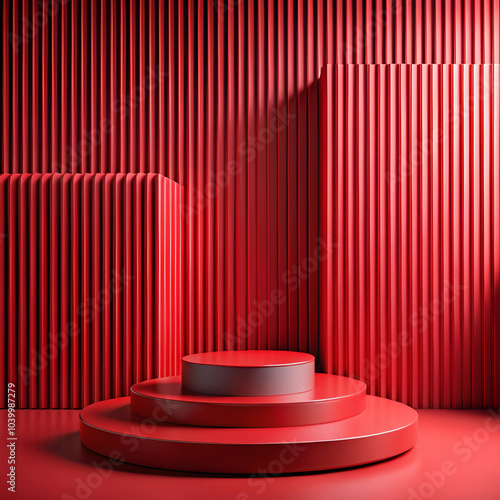 Red podium stand with abstract composition Product display