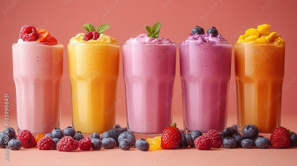 set of healthy protein shake drinks in sleek glasses visually appealing and isolated on a vibrant background promoting a nutritious breakfast choice for a healthy lifestyle set of healthy protein shake drinks in sleek glasses visually appealing and isolated on a vibrant background promoting a nutritious breakfast choice for a healthy lifestyle