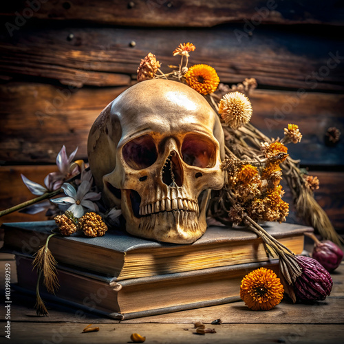 Skull with book mock-up