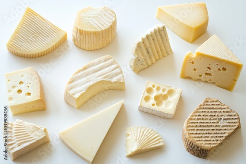 Assortment of Various Types of Cheese on a White Surface