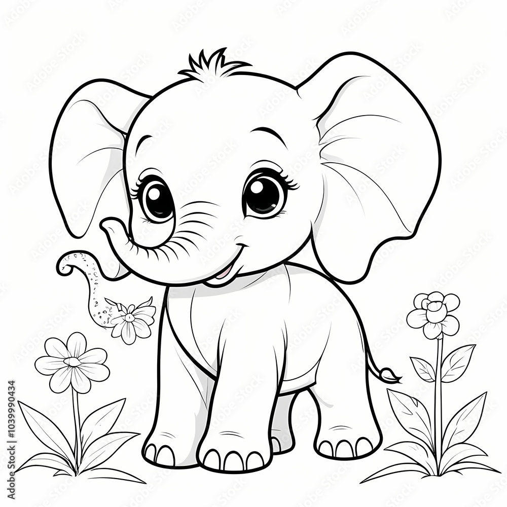 Fototapeta premium Cute Baby Elephant Coloring Book Page