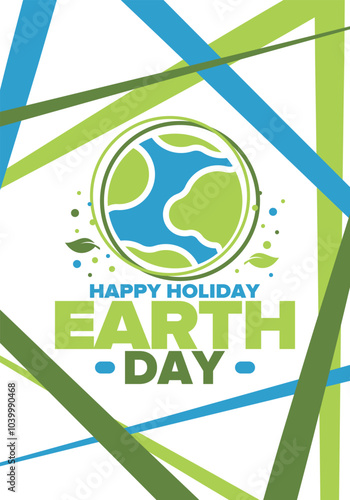 Earth Day. Planet day holiday. Nature and environment protection from climate change. Ecology green poster. Recycling. Alternative energy. Organic lifestyle. Vector illustration