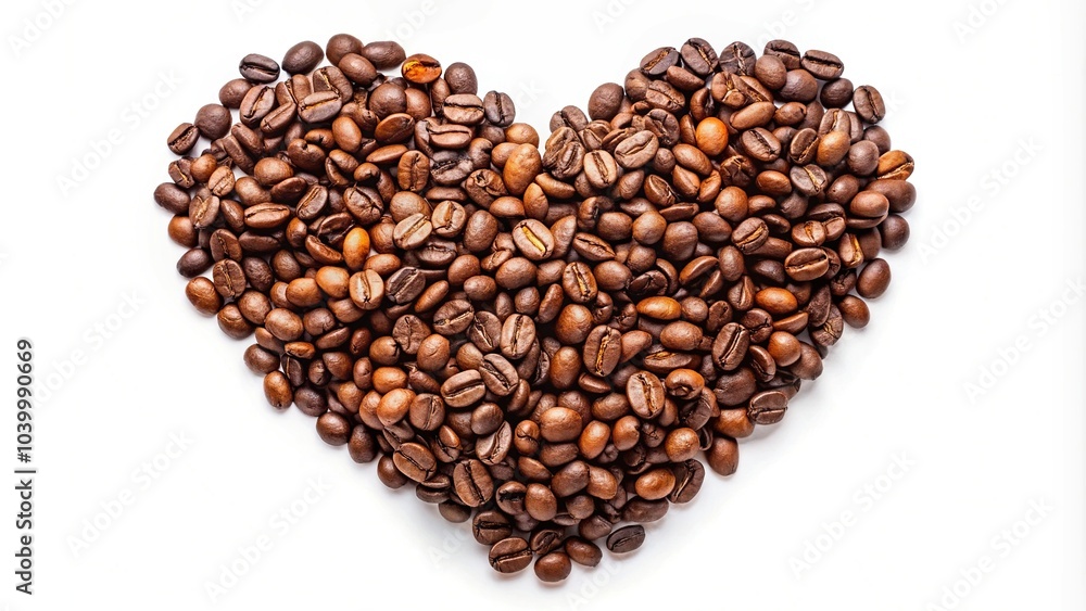 Coffee beans forming a heart shape on a white background Coffee beans forming a heart shape on a white background