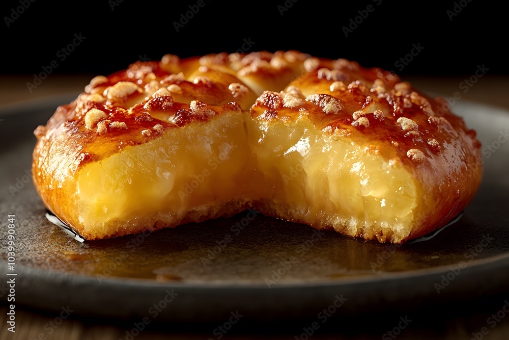 A golden pastry filled with creamy custard, showcasing a delicious dessert. A golden pastry filled with creamy custard, showcasing a delicious dessert.