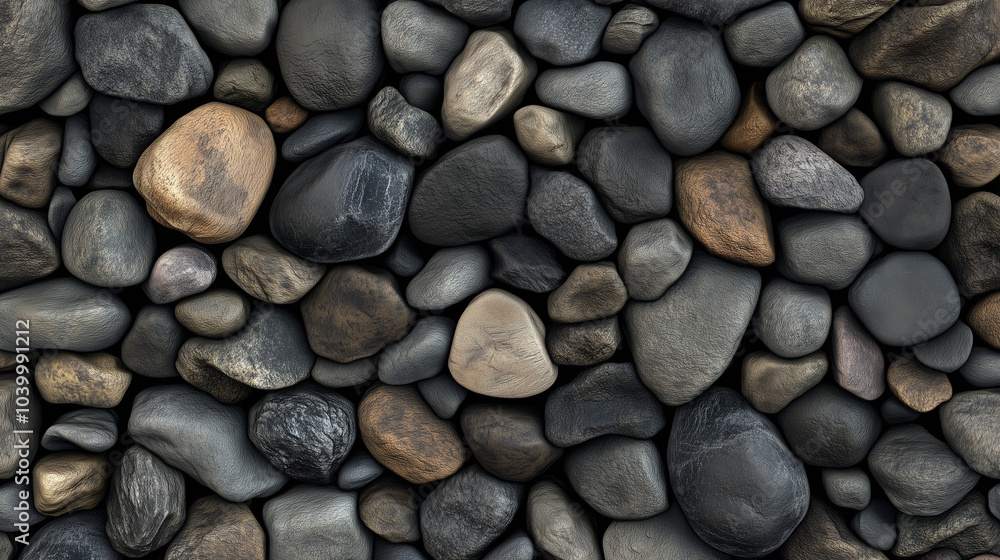 A close-up view of a variety of smooth river stones in different shapes and colors arranged on a flat surface during daylight A close-up view of a variety of smooth river stones in different shapes and colors arranged on a flat surface during daylight