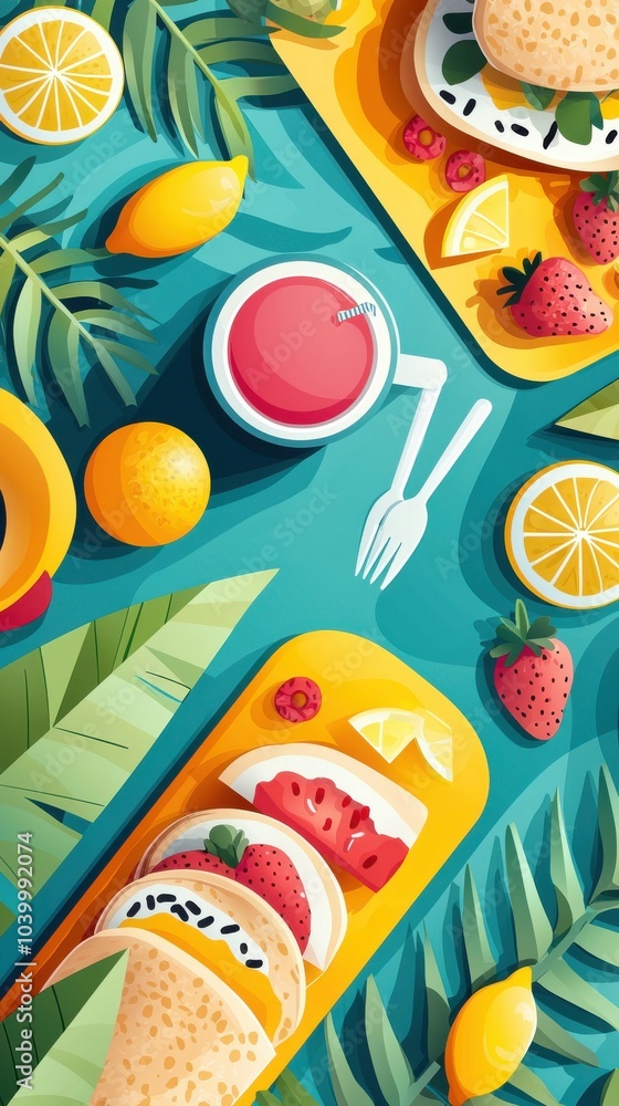 Vibrant Picnic Spread in Outdoor Setting Vibrant Picnic Spread in Outdoor Setting