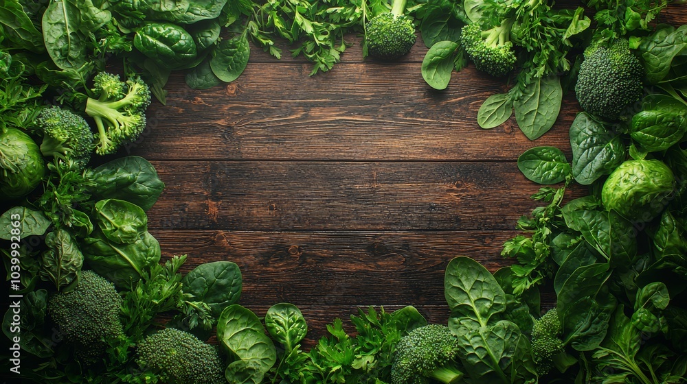 Fresh Green Vegetables on Wooden Table Background Fresh Green Vegetables on Wooden Table Background