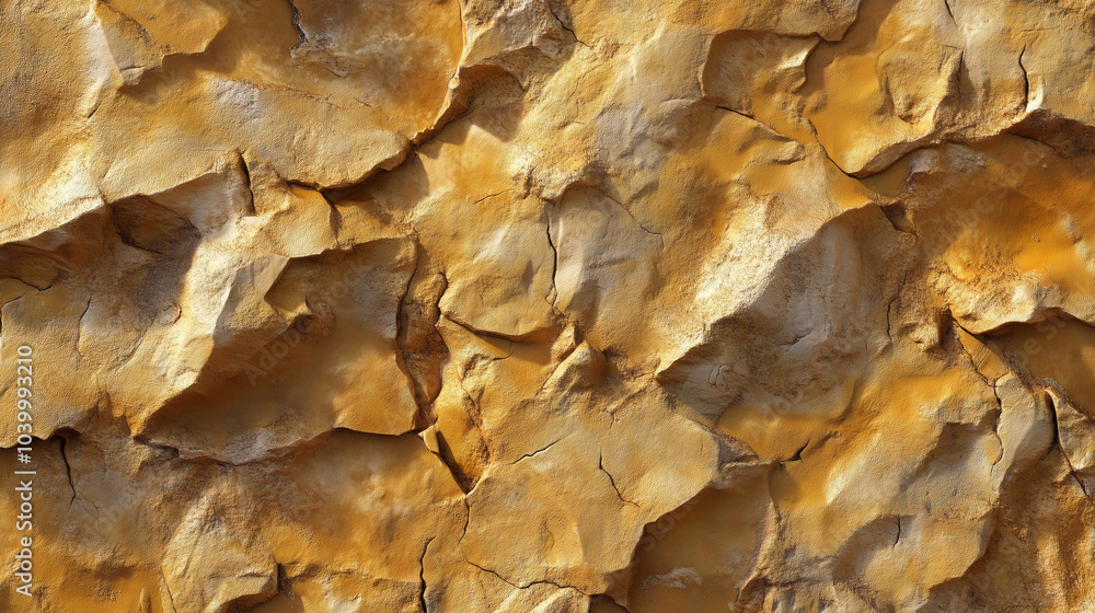 Textured golden rock surface showcasing natural creases and cracks under bright light during midday Textured golden rock surface showcasing natural creases and cracks under bright light during midday