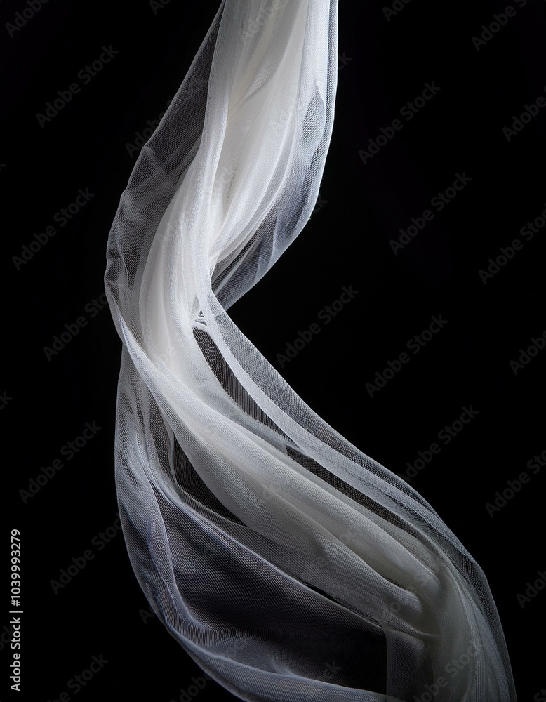 Fototapeta premium Ethereal white fabric, dancing in the light, enigmatic shadows, symbolizing purity and love, classic and graceful.