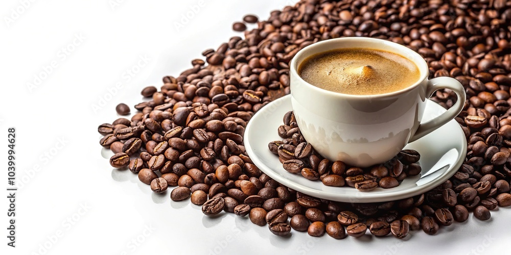 Fototapeta premium Coffee cup with beans on isolated background