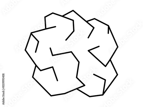 Hand drawn cute outline illustration of crumpled paper ball. Flat vector recycling trash or environmental pollution line art doodle. Creative process. Bad idea sticker, icon. Waste sorting. Isolated.