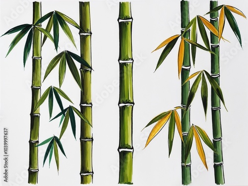 Bamboo shoots hand drawn painted painting illustration on plain white background photo