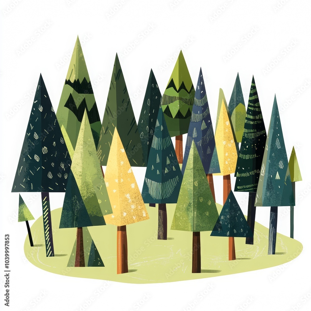 Triangular Forest, a vibrant vector design featuring simple cartoon-style trees, ideal for playful illustrations and graphic projects. Triangular Forest, a vibrant vector design featuring simple cartoon-style trees, ideal for playful illustrations and graphic projects.