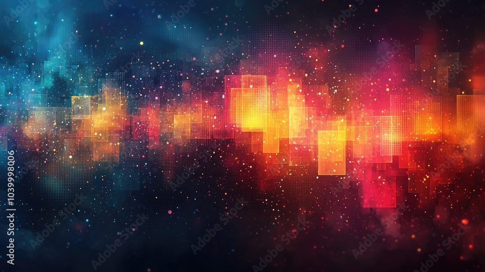Obraz premium Abstract background of a starry night sky with a glowing red, orange and yellow colored energy wave.