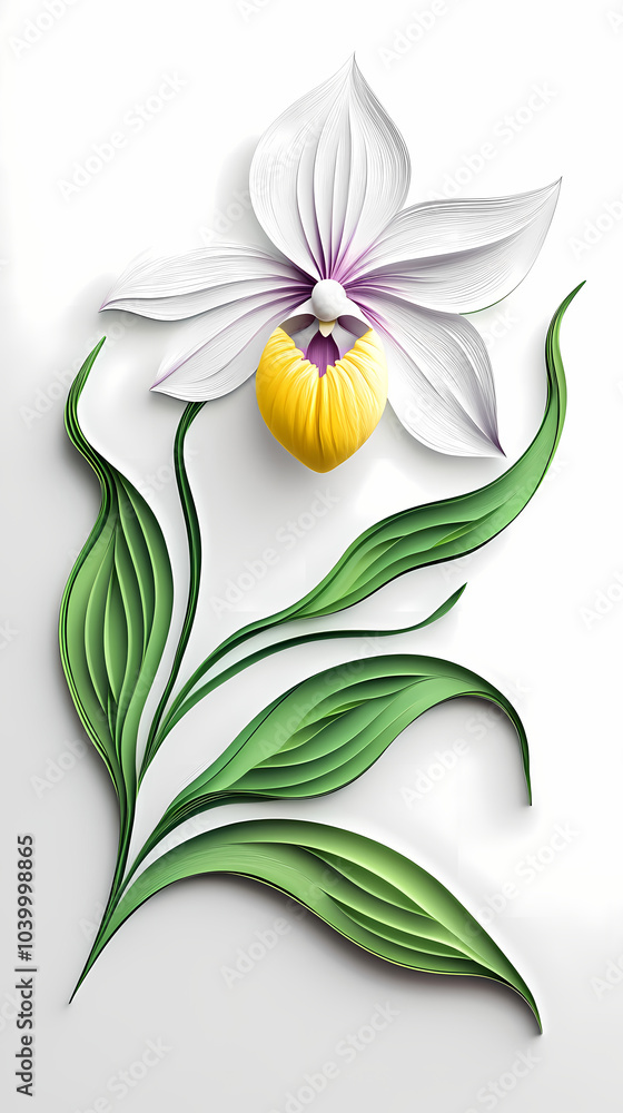Obraz premium Paphiopedilum Orchids logo 3d vector paper cute