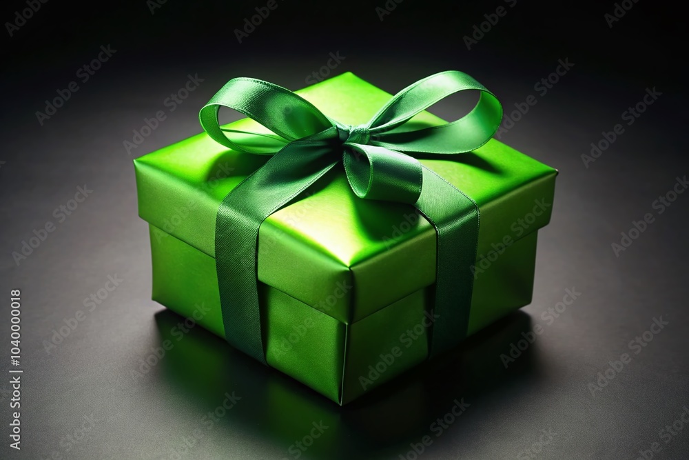 Obraz premium Glowing Green Gift Box on Black Background - Luxurious Present, Holiday Surprise, and Elegant Packaging